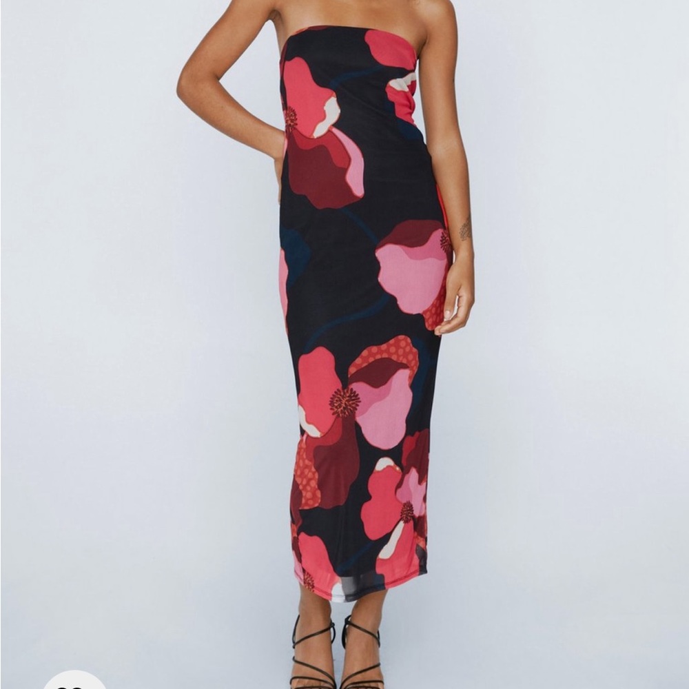 Nasty Gal Floral Print Midi Bandeau Dress